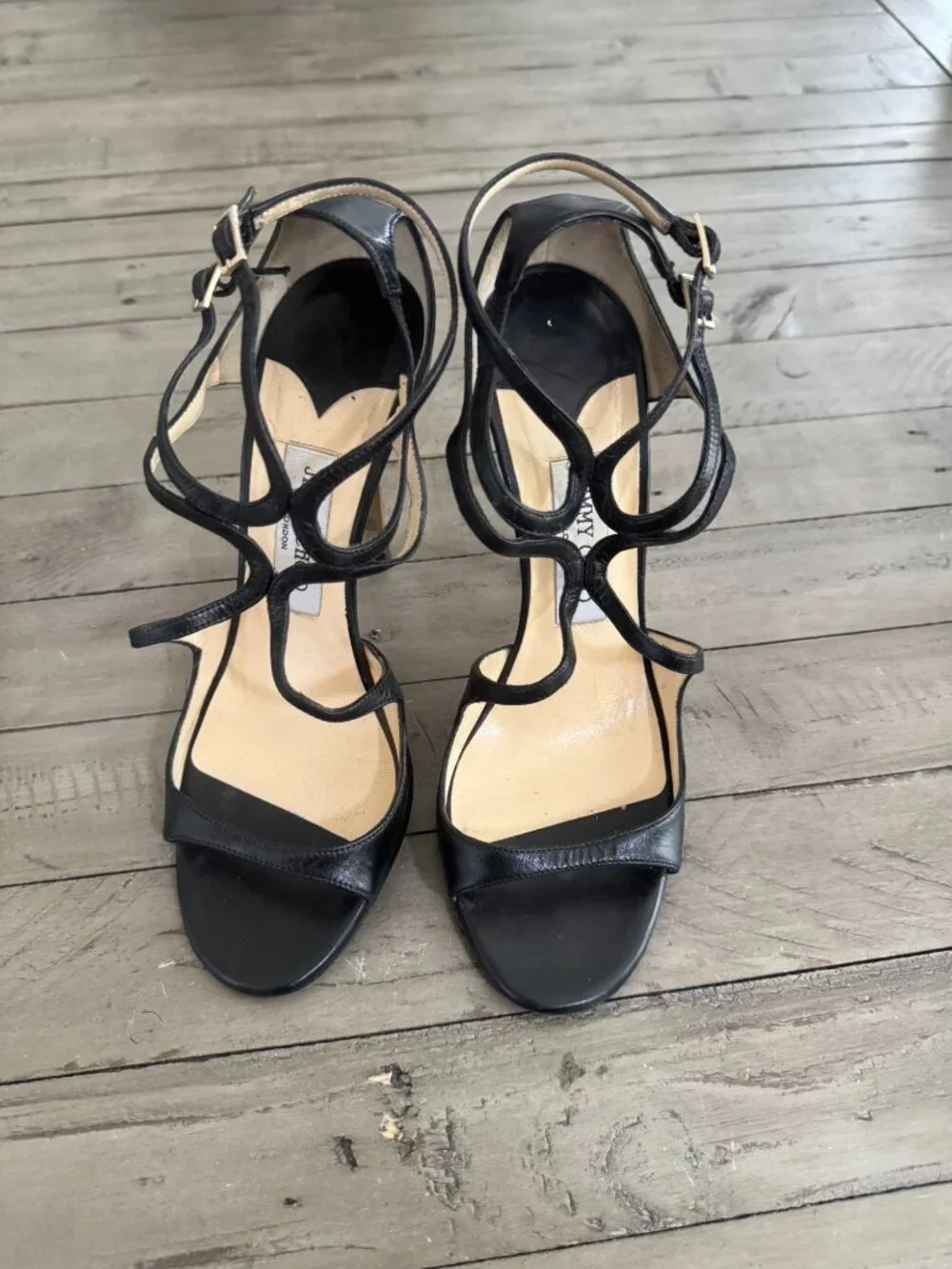 Jimmy Choo Ivette Lang Mirror Stiletto Heel Strappy Leather Pumps Black 39